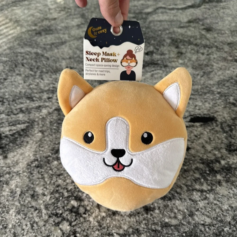 Round Soft Corgi‎ Travel Sleep Mask and Neck Pillow New with Tags